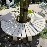 White Wood Outdoor Tree Bench Wrap Around Furniture Seating, Semi-Circular Patio Benches Backless Seat Chair for Garden, Lawn, Backyard, Balcony(Half Round)
