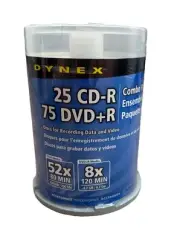 DYNEX Combo Pack 25 CD-R 75 DVD+R Blank CD DVD 100 Discs DX-M7525 New Sealed