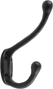 2 Pcs Wrought Iron Double Hook Black for Coats Towels Robes - Renovator's Supply