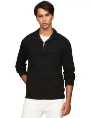 [Tommy Hilfiger] Wool Mock Turtleneck Half-Zip Jumper in Black