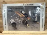 Wine & Stemware Rack, Natural Oak/Brass Finished 4 Bottles 3 Glasses Made In USA