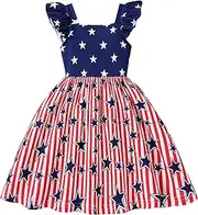 [CM-Kid] Girls Summer Dresses Unicorn Cotton Ruffle Sleeve Tiered Swing A-Line Dress Cute Midi Casual Sundress for Toddler Kids
