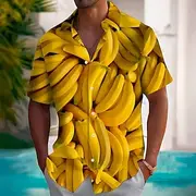 Men's Fruit Optical Illusion Banana Shirt Summer Hawaiian Shirt Button Up Shirt Short Sleeve Hawaiian Resort Vacation Holiday Beach Wear Summer Spring Turndown