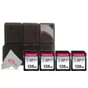 Four Pack Transcend SDXC 128GB UHS -I U3 300s V30 Class 10 with Card Holder