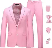 [MOGU] Mens Slim Fit Suit 2 Piece Tuxedo for Prom Business Wedding Dance (Suit Jacket + Pants)