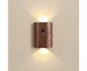 2pcs Modern Minimalist Motion Sensor Wall Lights - USB Rechargeable, Polished Metal Finish, Solid Wood Night Light for Various Rooms-Sapele wood