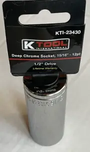 K-Tool 23430 15/16" - 1/2" Drive 12-Point Deep Chrome Socket New Prompt USA S&H