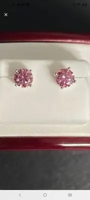 GRA Certified 2ct Pinkish/Purple Moissanite Earrings Round/Sterling 925 NWT