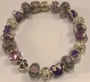 ❤️Authentic PANDORA BRACELET New w/ European Charms Beads PURPLE & Pandora Box❤️