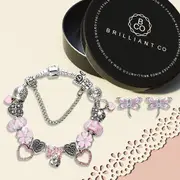 Dragonfly On Sakura Charms Bracelet & Stud Earrings Set