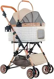 Pet Stroller Detachable Pet Stroller Detachable Three-Purpose Cat and Dog Universal Pet Stroller Houndstooth Stroller Small Pet Stroller(K)