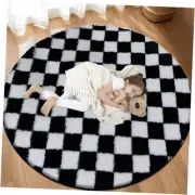 Super Soft Rug, Round Rug for Bedroom, 5X5 Ft Sage Green and White Checkered