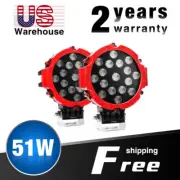 Nilight 2PCS 51W 7" Round Flood LED Work Light Bar OffRoad Driving Light 4WD Red