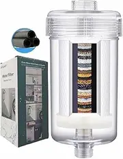 ZHYUUAX 1 Micron Washing Machine Filter, Double Water Filter, Shower Filter System, High Density Activated Carbon Cartridge, Removal of Chlorine and Fluoride, Heavy Metals+2 pcs Connectors