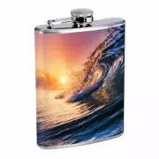 Ocean Waves Sunset Em1 Flask 8oz Stainless Steel Hip Drinking Whiskey