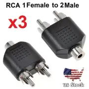 3 Pcs Digital RCA Phono 2 Male to 1 Femal M/F Audio Y Adapter Splitter Plug