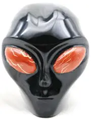 Incredible XL Black OBSIDIAN Crystal ALIEN Head with Red JASPER Eyes Paperweight