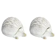 2x Metal 12cm Hedgehog Key Hide Garden Secret Hiding Sculpture Ornament White