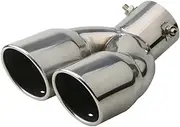 Muffler tip, Auto General Stainless Steel One Out Two Exhaust TIP Tailtip Throat Oblique Double Straight Mouth Modified Blue Silver Double(Curved silver)