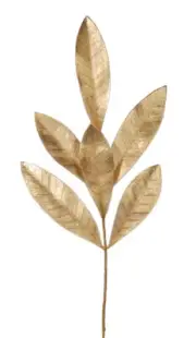 Christmas Floral Bay Leaf Pick Gold Glitter 12 Inches