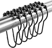 [Titanker] Shower Curtain Rings Hooks, Rust-Resistant Metal Shower Curtain Hooks for Bathroom Shower Rods Shower Hooks Shower Rings for Curtain - Set of 12, Matte Black