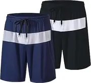[HRUI] 2 Packs Men Athletic Shorts Pockets Elastic Waistband Mesh Running Shorts Training Jogger Gym Shorts Quick Dry Activewear