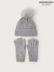 Monsoon Grey Rosa Scallop Hat and Gloves Set (AF7494) | $60 - $62