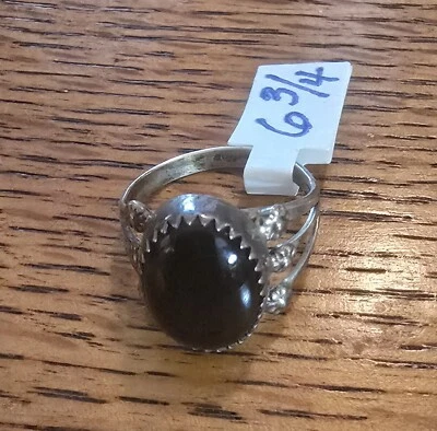 Native American Navajo Onyx Ring Sterling Silver Sz 6.75