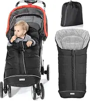 Orzbow Universal Footmuff for Pushchair, Cosy Toes for Baby Buggy Pram Stroller - Waterproof and Windproof Thick Thermo Fleece Pushchair Footmuff with Drawstring Hood (Large,Black)