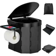 Portable Camping Toilet Foldable Toilet with Lid, Phone Shelf and Paper Holder