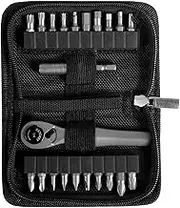 Mini Ratchet Wrench Set 22 in 1 Multifunctional Right Angle Screwdriver Kit with 20 Bits Small Ratcheting Screwdriver Combination Set with Storage Bag for Automotive Electronics ○(Black)