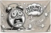 3x5 Ft Polyester with Quotes Flag with 4 Brass Grommets - Black and White Illustration "Deadlines Everywhere" - Great Poster Symbolizes Time and Stress - Dynamic Flag Elements Will Decorate Your Room