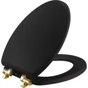 Elongated Black Toilet Seat Brushed Gold Hinges Soft Close Wood Never Loosens