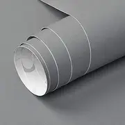 Mecpar Solid Grey Wallpaper 23.6" x 118" Matte Grey Peel and Stick Paper Textured Vinyl Self-Adhesive Removable Waterproof Thicken Wallpaper for Rooms Walls Kitchen Countertop Cabinet Wardrobe