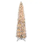 Costway 210CM PVC Slim Christmas Tree w/Mixed Needle&Snow Home Xmas Decoration Green