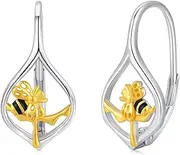[TakNii] Honeybee Earrings 925 Sterling Silver Hoop Earrings Bee Jewelry Gift for Women Bee Lovers, 0.86*0.43 Inch, Sterling Silver, crystal