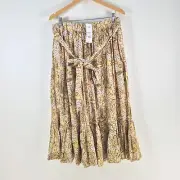 NEW Target skirt womens 16 flare maxi multicolour floral belted linen 103906