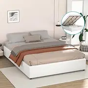 ALFORDSON Bed Frame Base with Gas Lift Storage King Size Wilbur Series Without Bed Head, Mattress Topper Platform Foundation with Boucle Fabric Upholstery for Bedroom, Boucle White