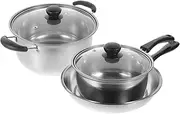 EXHUMKY 1Set Stainless Steel Cookware Soup Pot Milk Pan Frying Wok Kitchen Utensils for Efficient Cooking Easy to Clean Induction Compatible
