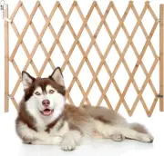 Hoomall Retractable Pet Gate Expandable Dog Fence Wooden Screen Door Accordion G
