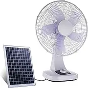 4 Speed Pedestal Oscillating Stand up Fan with Solar Panel, Portable Solar Power Outdoor Fan, Quiet 5 Blade Standing Pedestal Fan, for Outing, Blackout, Fishing, Outdoor Office(Size:12 in)