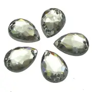 200 Clear Acrylic Teardrop Flatback Sewing Rhinestone Button 10X14mm Sew on Bead