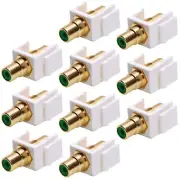 10x RCA Female to Female Keystone Jack Coupler Snap-in Insert Green Center White