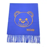 在飛比找momo購物網優惠-【MOSCHINO】泰迪熊臉純羊毛寬版流蘇圍巾(012 寶藍