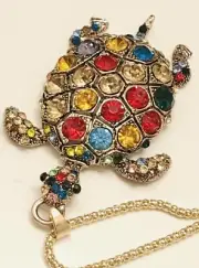 Betsey Johnson Colorful Enamel Crystal Tortoise Turtle Pendant Necklace NWT
