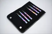 EYELASH EXTENSION TWEEZERS 6 PCS MAGNETIC CASE RUSSIAN VOLUME RAINBOW CE TETRA