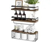 DelSol Floating Shelf Brackets Wall Shelves Mount Display Rack Storage Hook with Basket