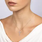 Luminesce Lab Grown 9ct White Gold 0.95 Carat Diamond Cross Pendant, 9ct White Gold Curb Chain 45cm Diamond Cut (10179054)