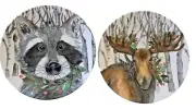 Moose Raccoon Melamine 6" Tidbit Appetizer Dessert Plates Set of 2 Rustic Lodge