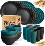 32-Piece Kitchen Plastic Wheat Straw Dinnerware Set, Service for 8, Dinner Plate
